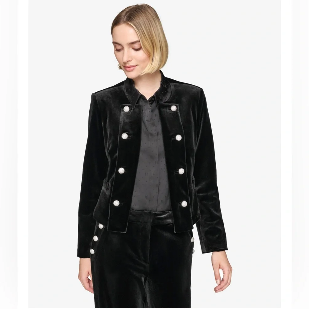 Karl Lagerfeld Velvet Pants Women's Size 12 Black Wide Leg Rhinestone Detail. - Picture 13 of 13